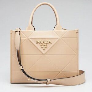 Prada Beige Soft Calfskin Leather Symbole Small Tote Bag - 1BA379